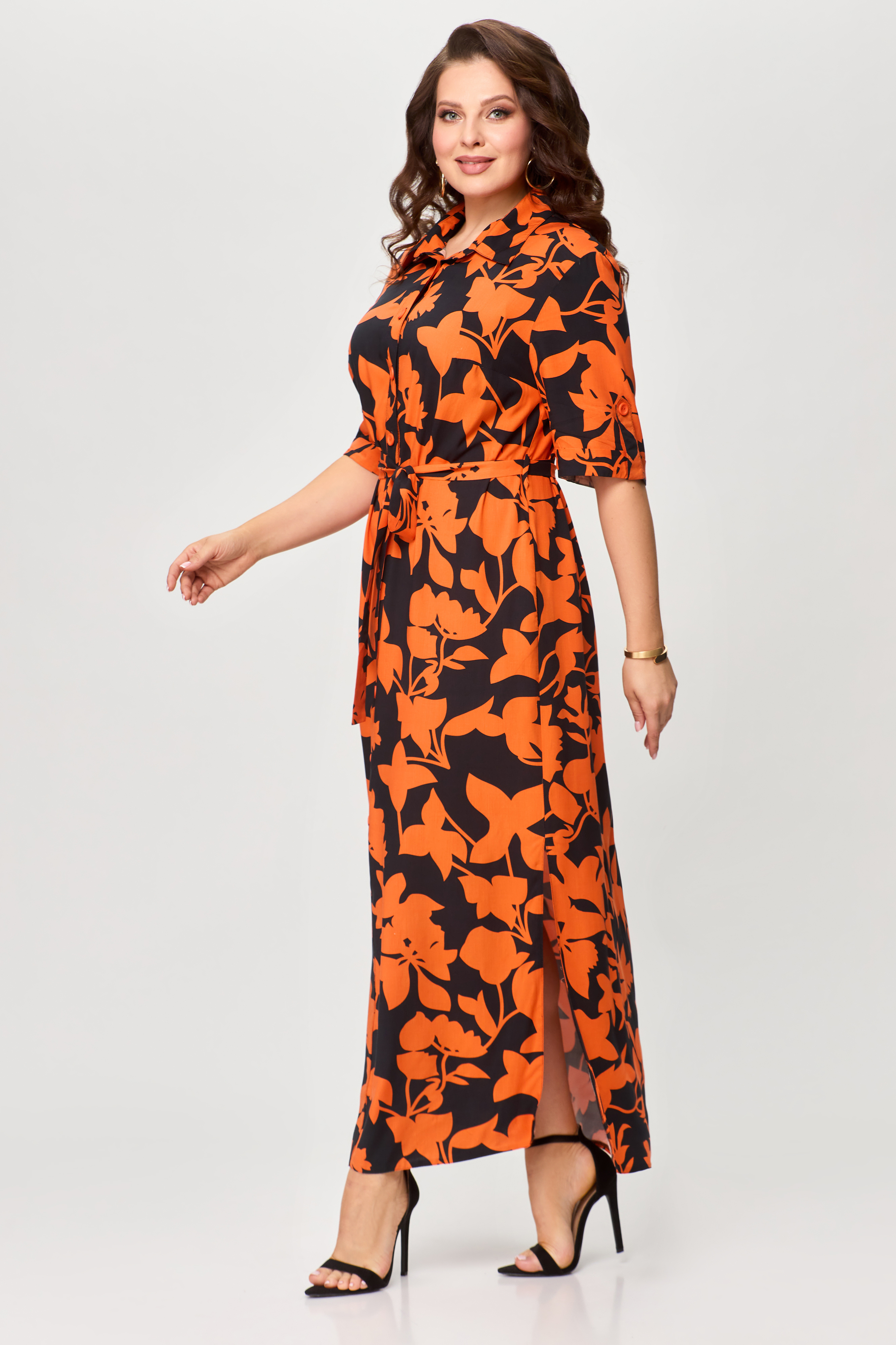 Платье 1930 черный+оранжевый листик