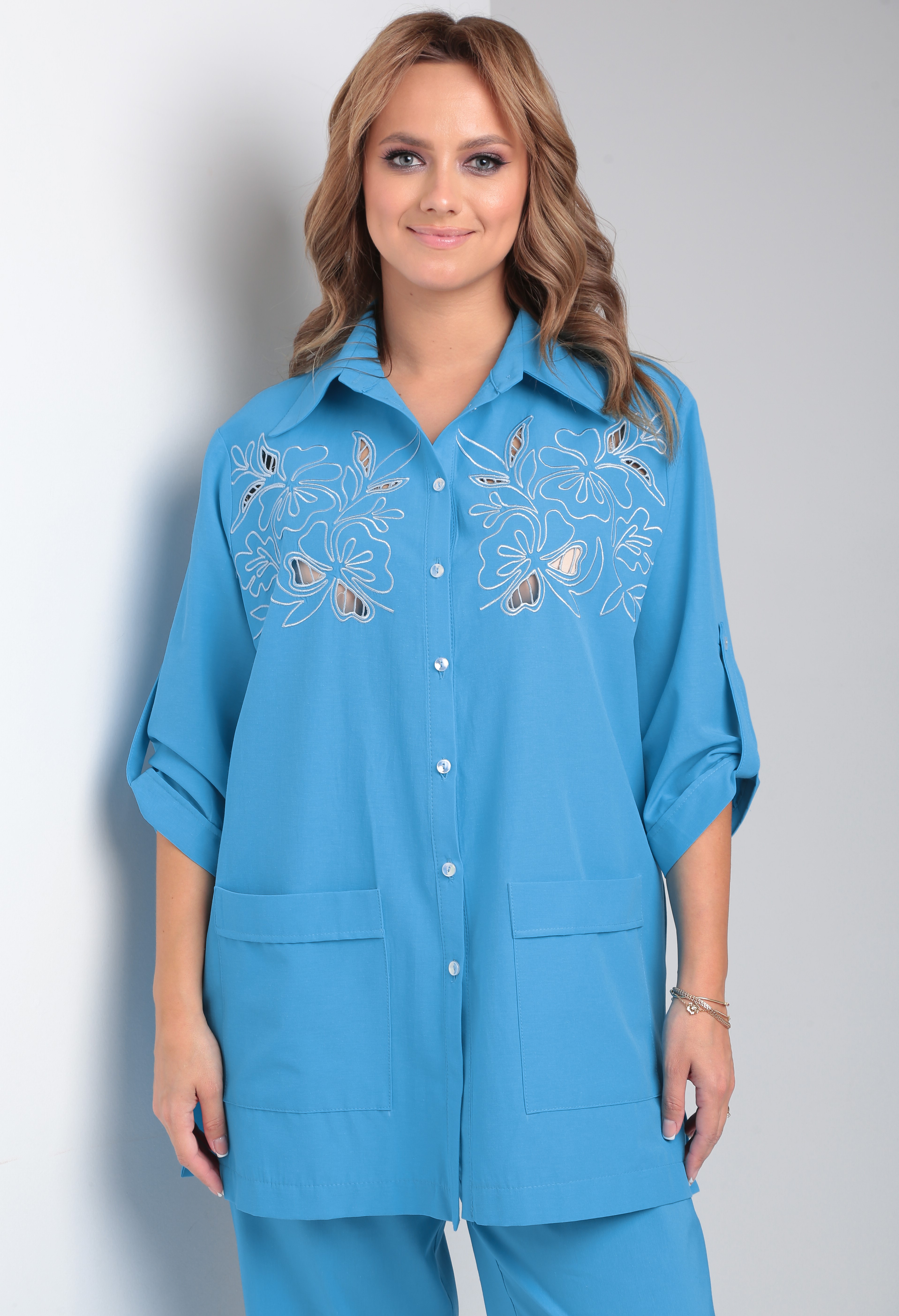 Рубашка Viola Style 1185 голубой бирюза