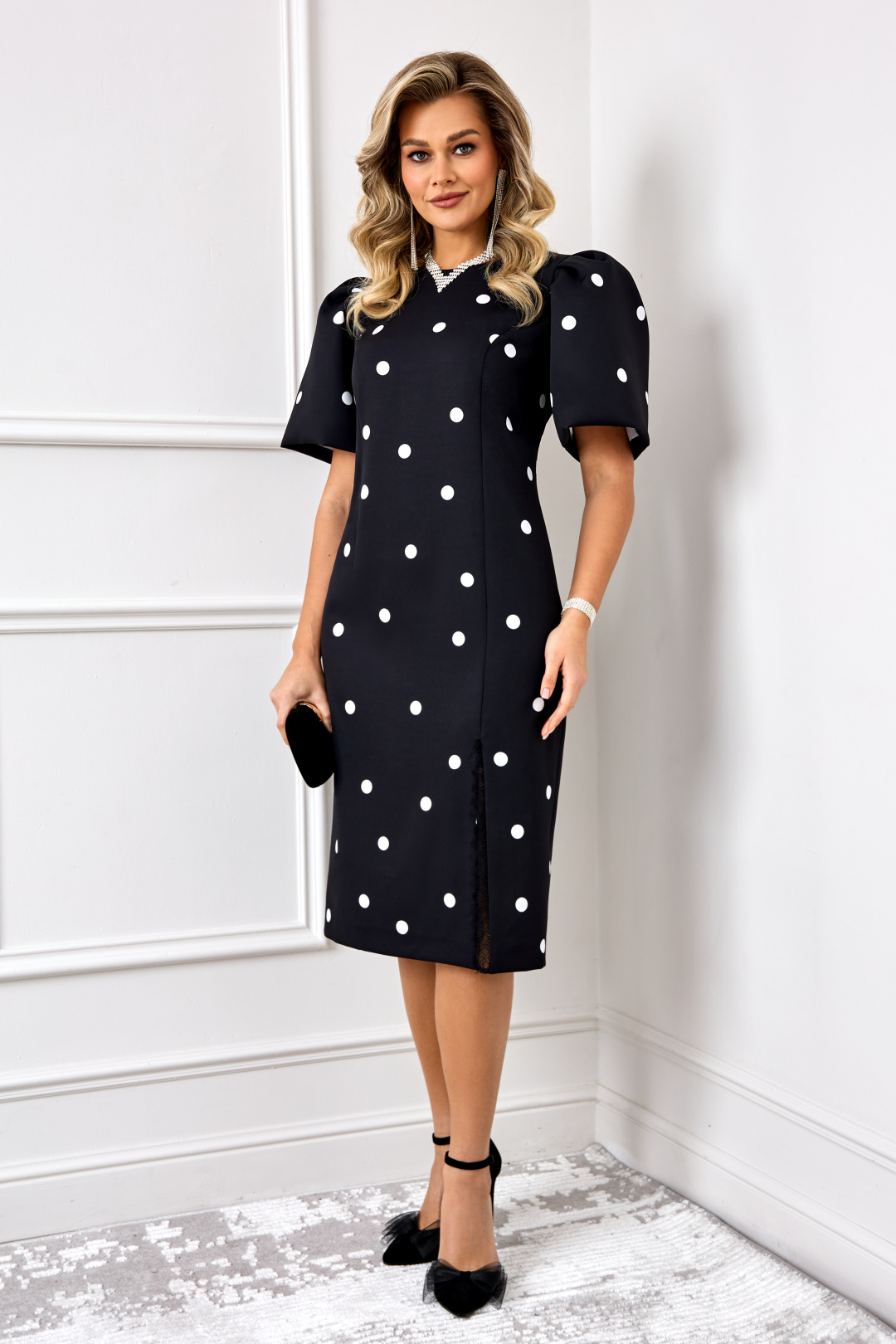 Платье AGATTI 5888 черный+белым горохом