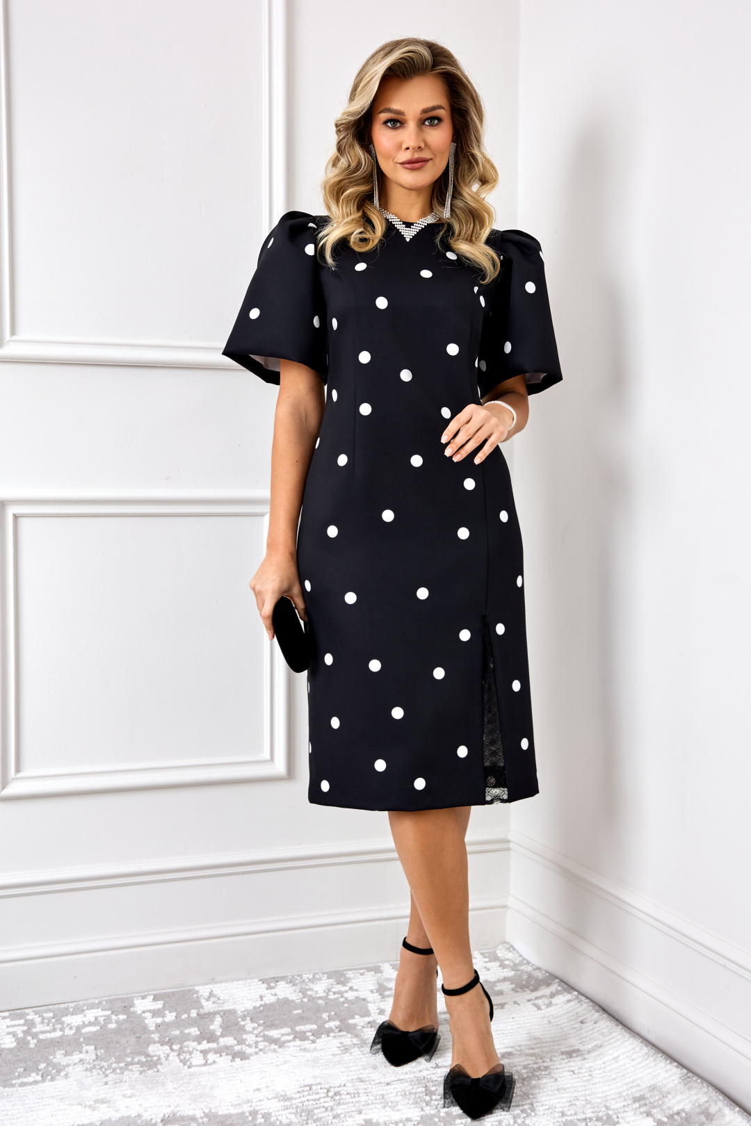 Платье AGATTI 5888 черный+белым горохом - фото 2