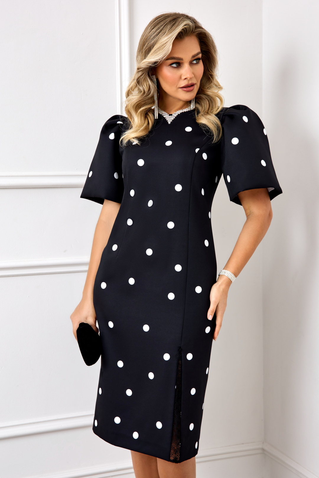 Платье AGATTI 5888 черный+белым горохом - фото 3