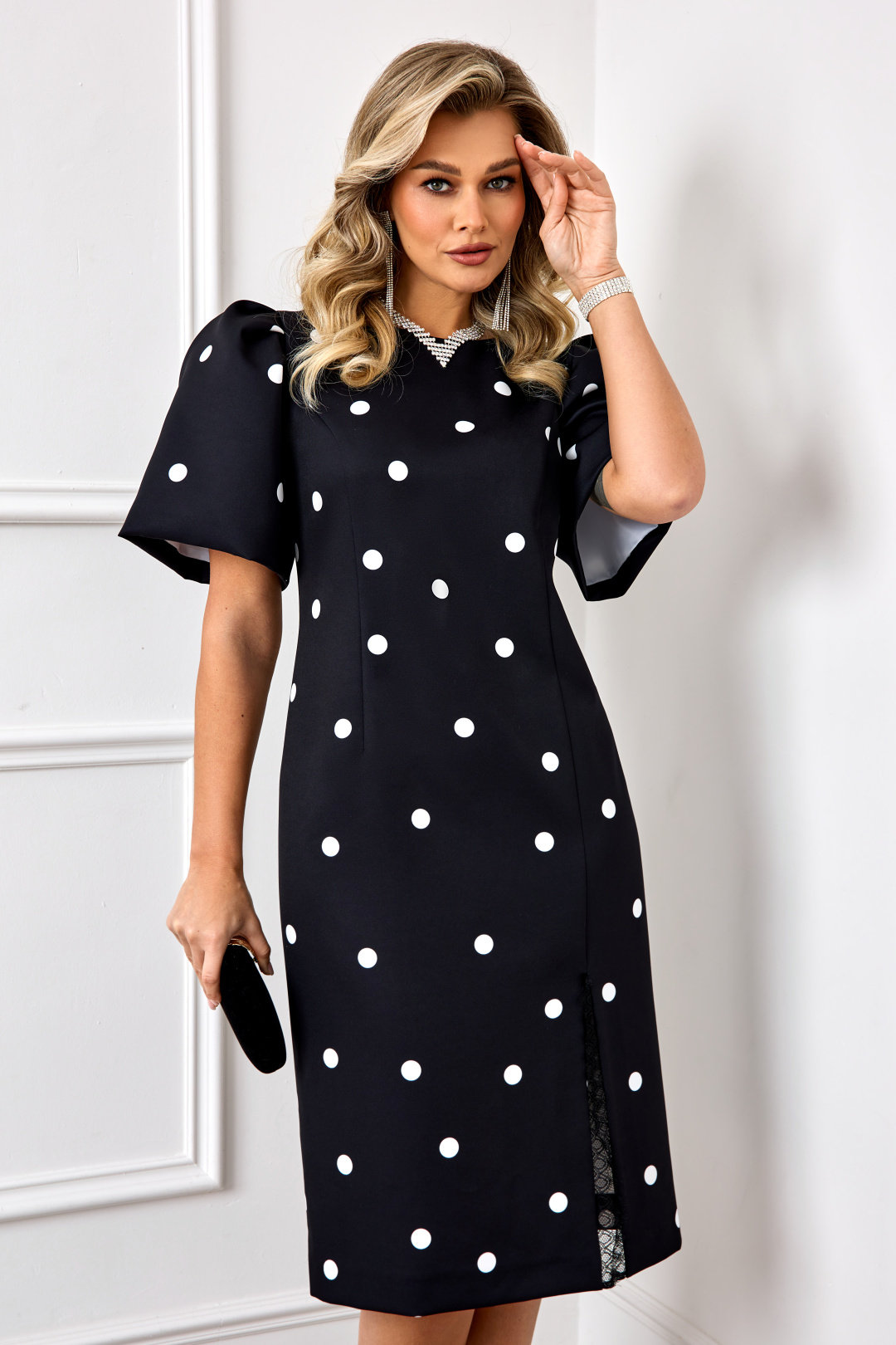 Платье AGATTI 5888 черный+белым горохом - фото 4