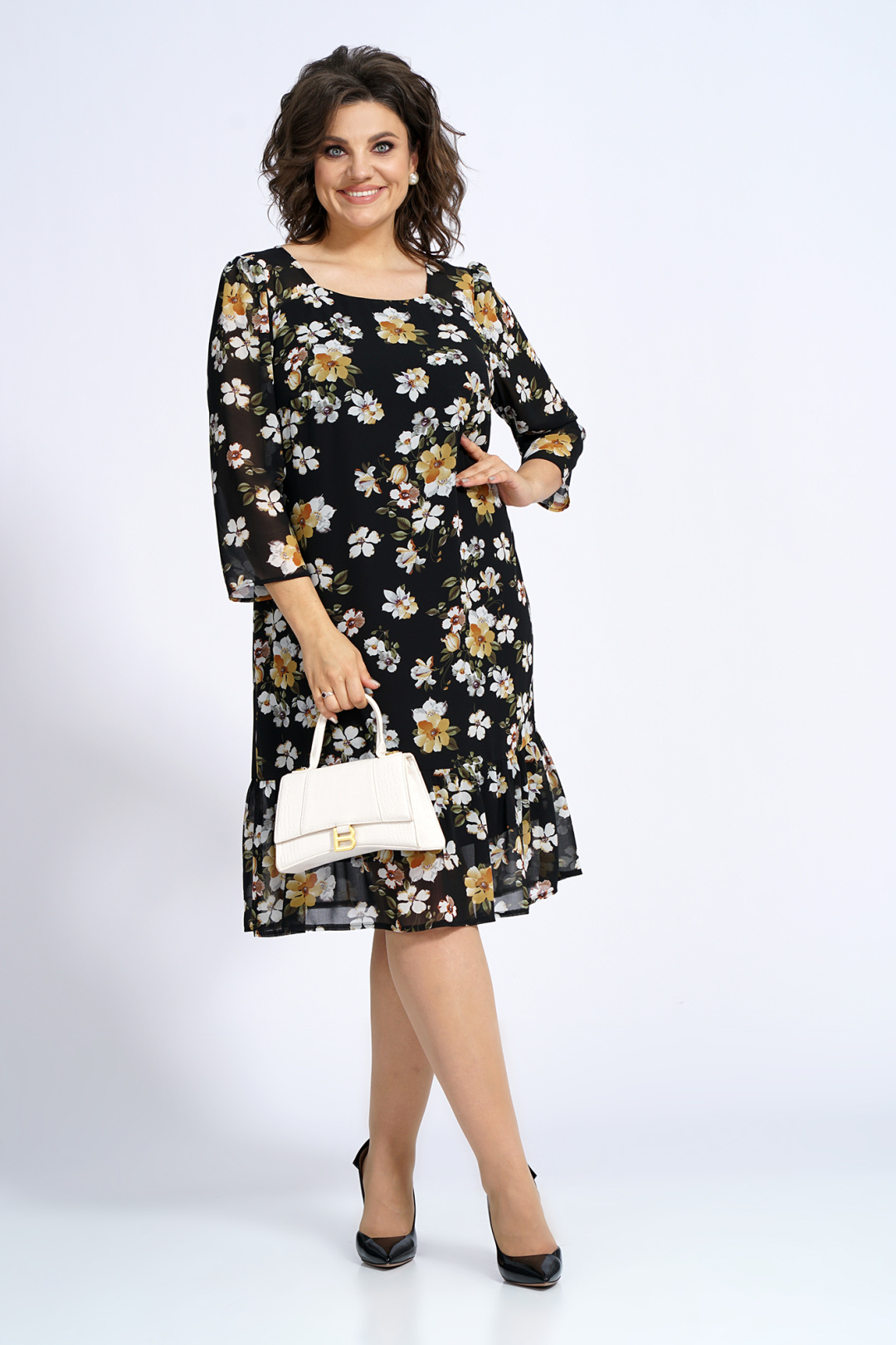 Платье AlaniCollection 2148 бело-желтые цветы на черном