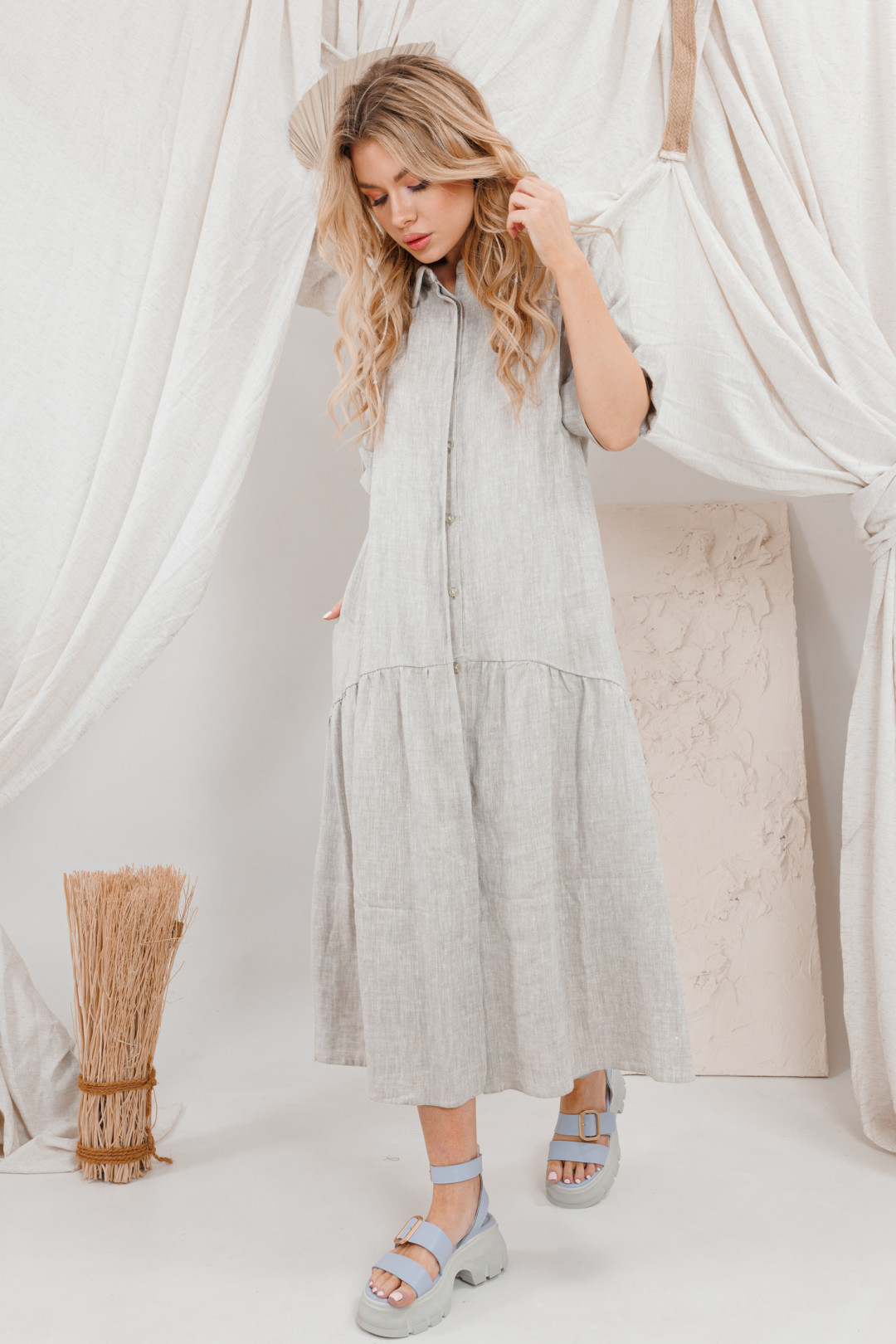 Платье Amori 9647 светлый лен - фото 1