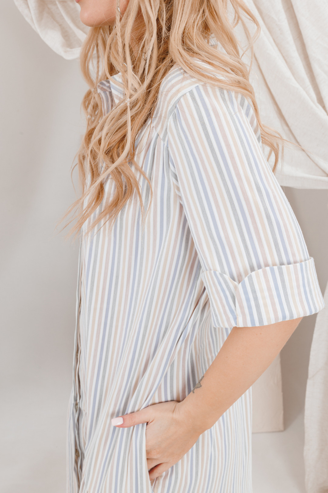 Платье Amori 9648 полоска серо-голубая - фото 3