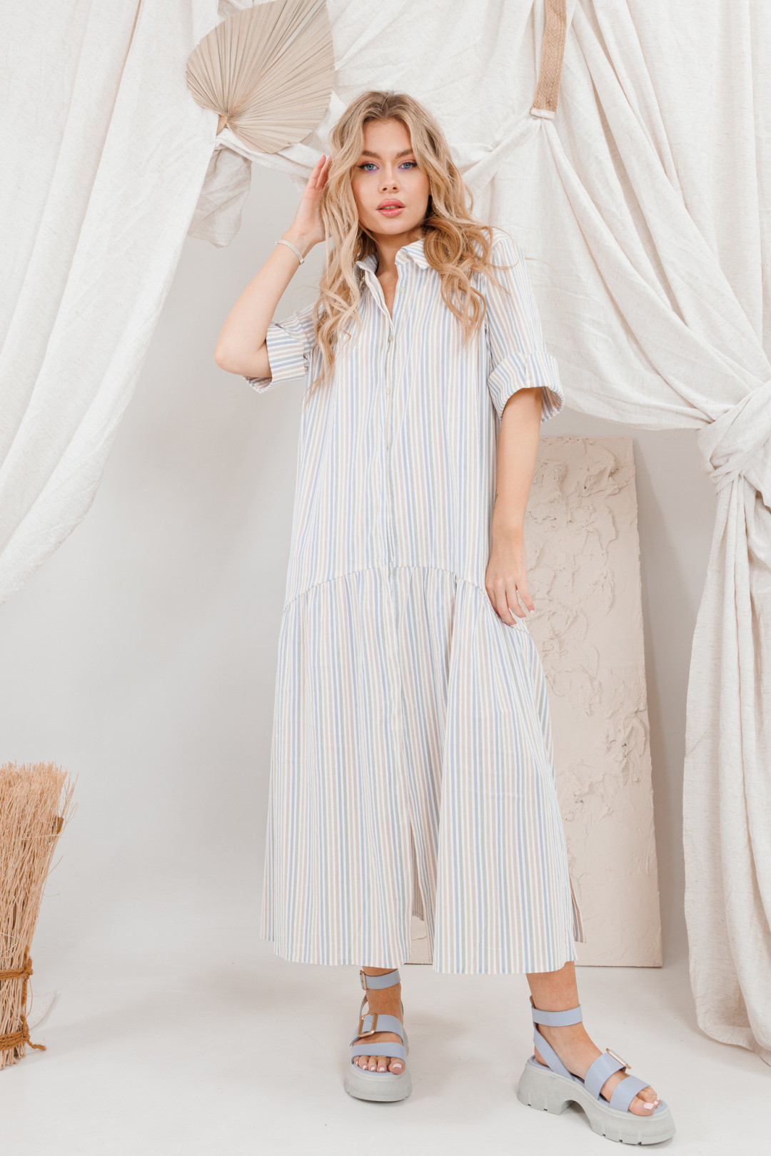 Платье Amori 9648 полоска серо-голубая - фото 5