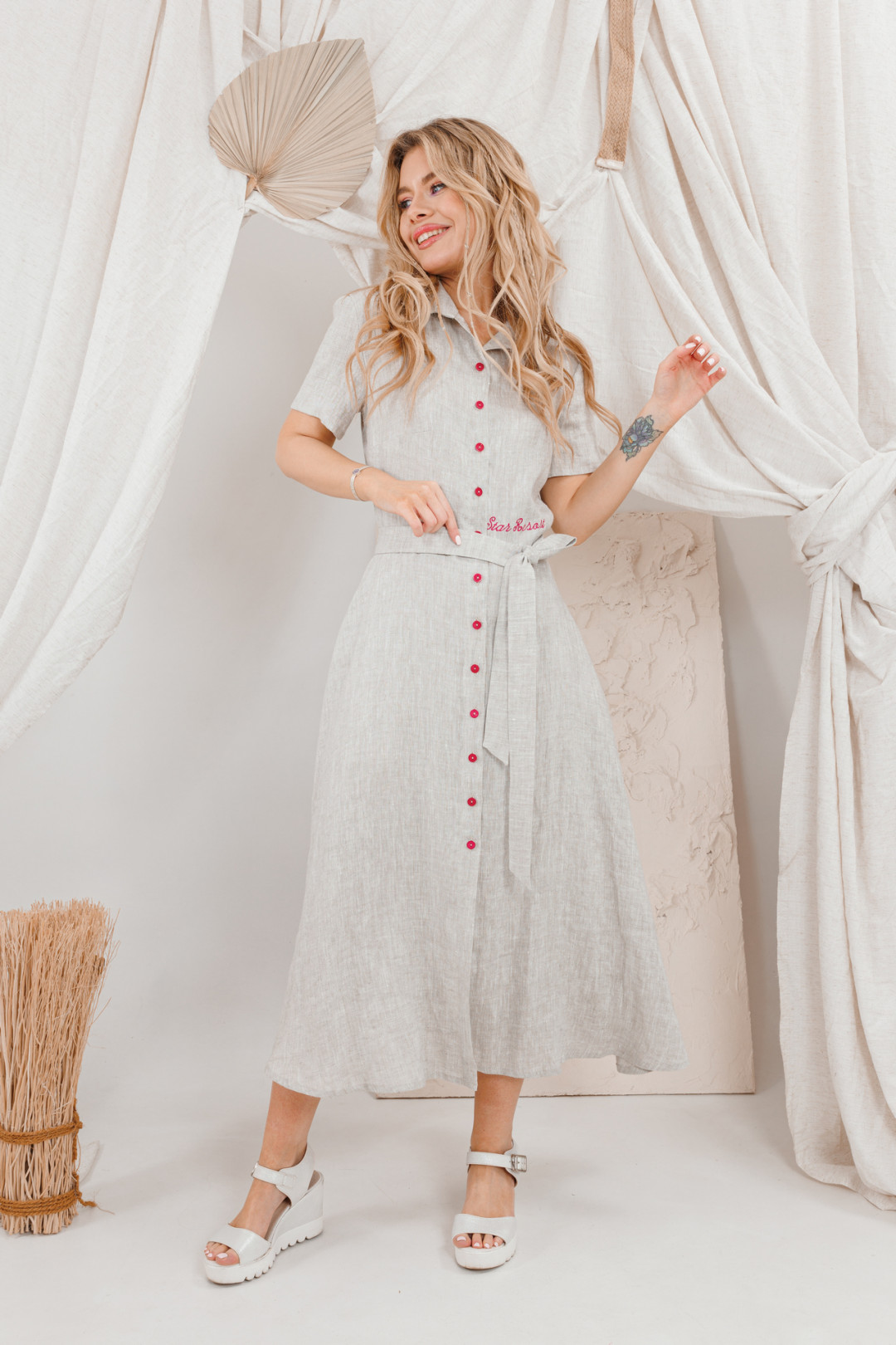 Платье Amori 9664 натуральный лен - фото 3