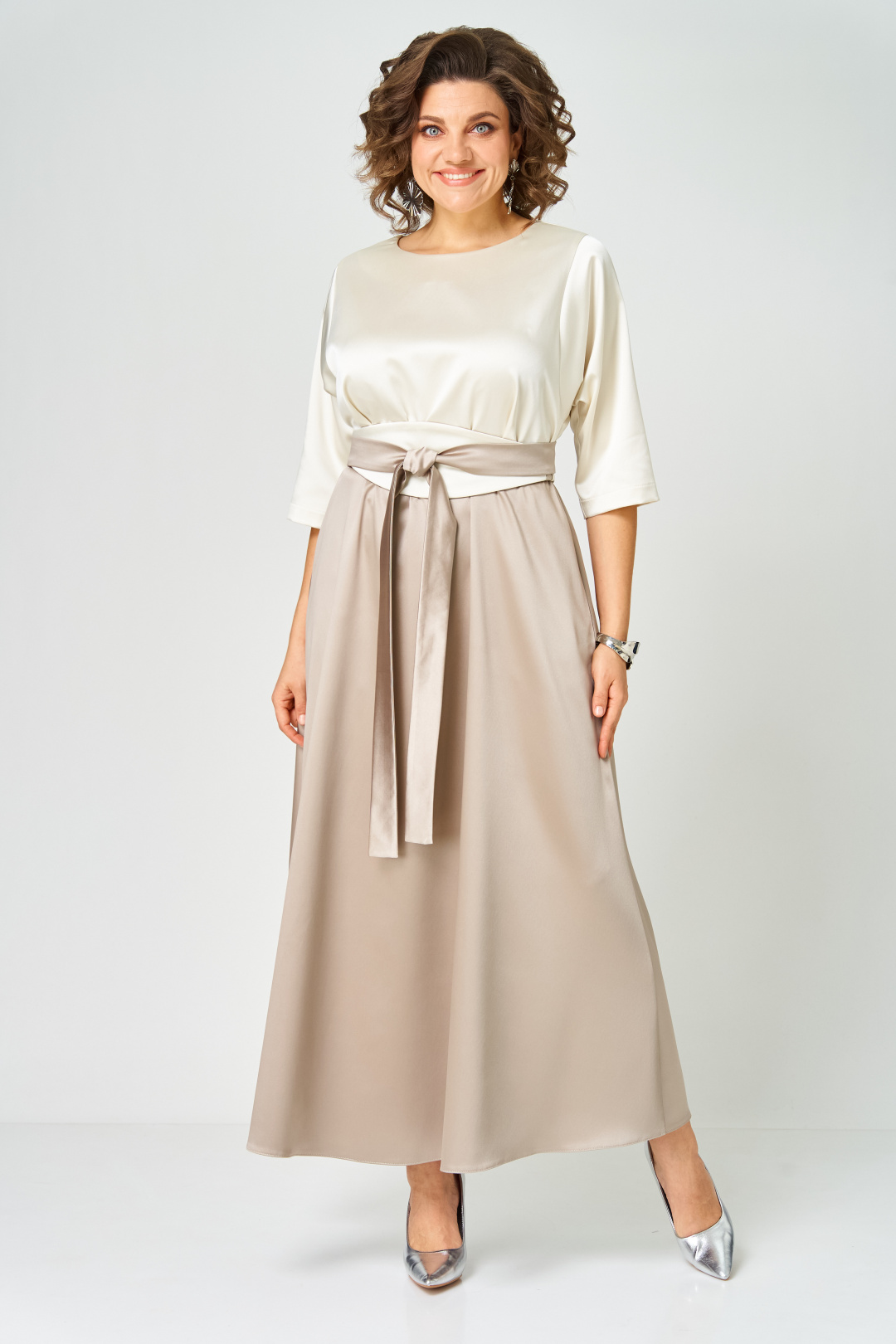 Платье ANASTASIA MAK 1229 молочный+капучино - фото 1