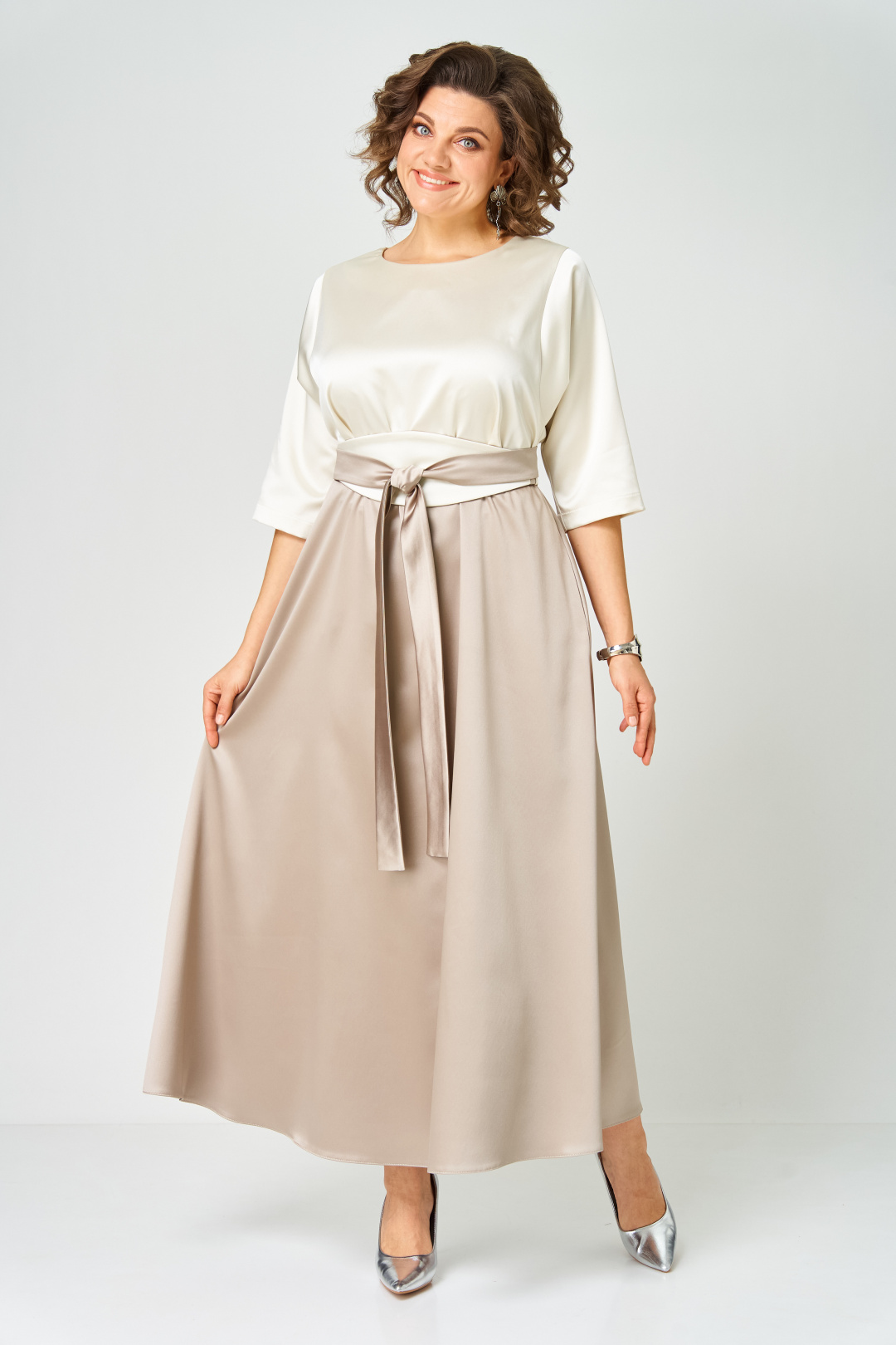 Платье ANASTASIA MAK 1229 молочный+капучино - фото 3