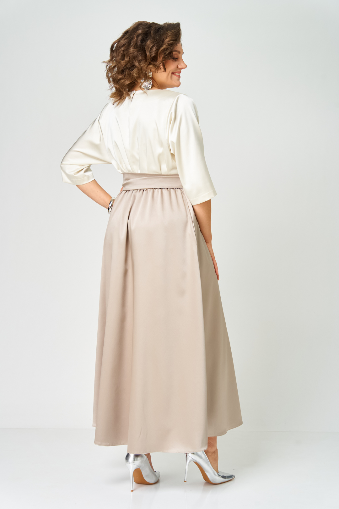 Платье ANASTASIA MAK 1229 молочный+капучино - фото 4