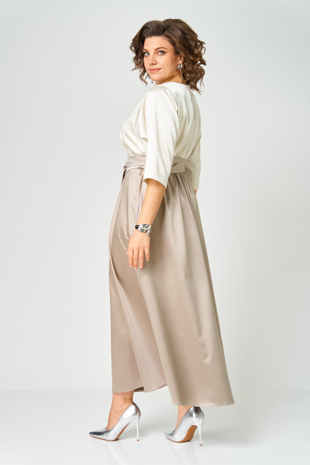 Платье ANASTASIA MAK 1229 молочный+капучино - фото 5