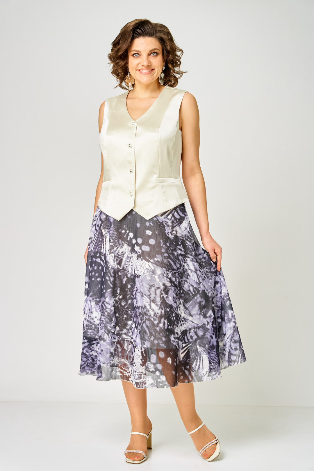 Костюм ANASTASIA MAK 1251-С молочный + мультиколор - фото 2