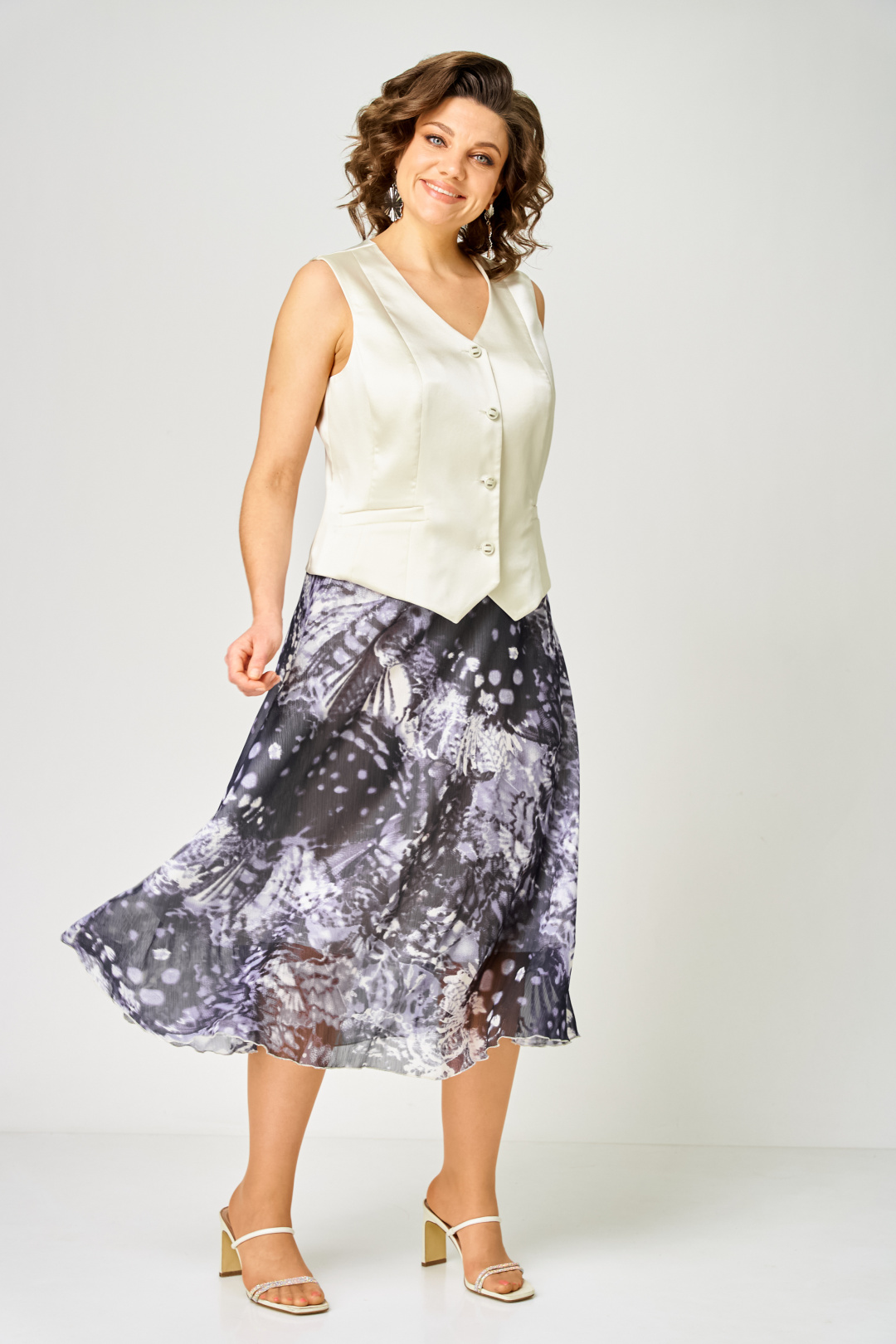 Костюм ANASTASIA MAK 1251-С молочный + мультиколор - фото 3