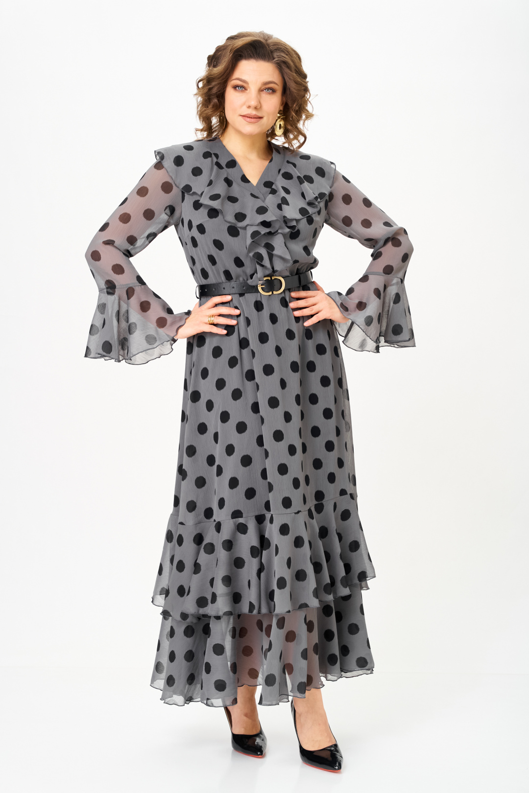 Платье ANASTASIA MAK 1280 серый + черный - фото 1