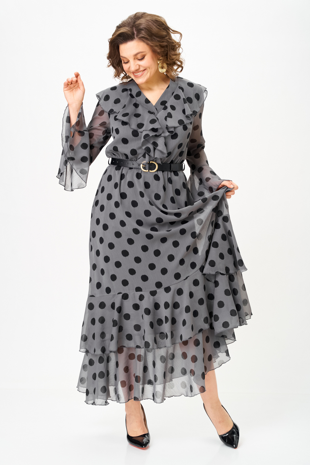 Платье ANASTASIA MAK 1280 серый + черный - фото 4