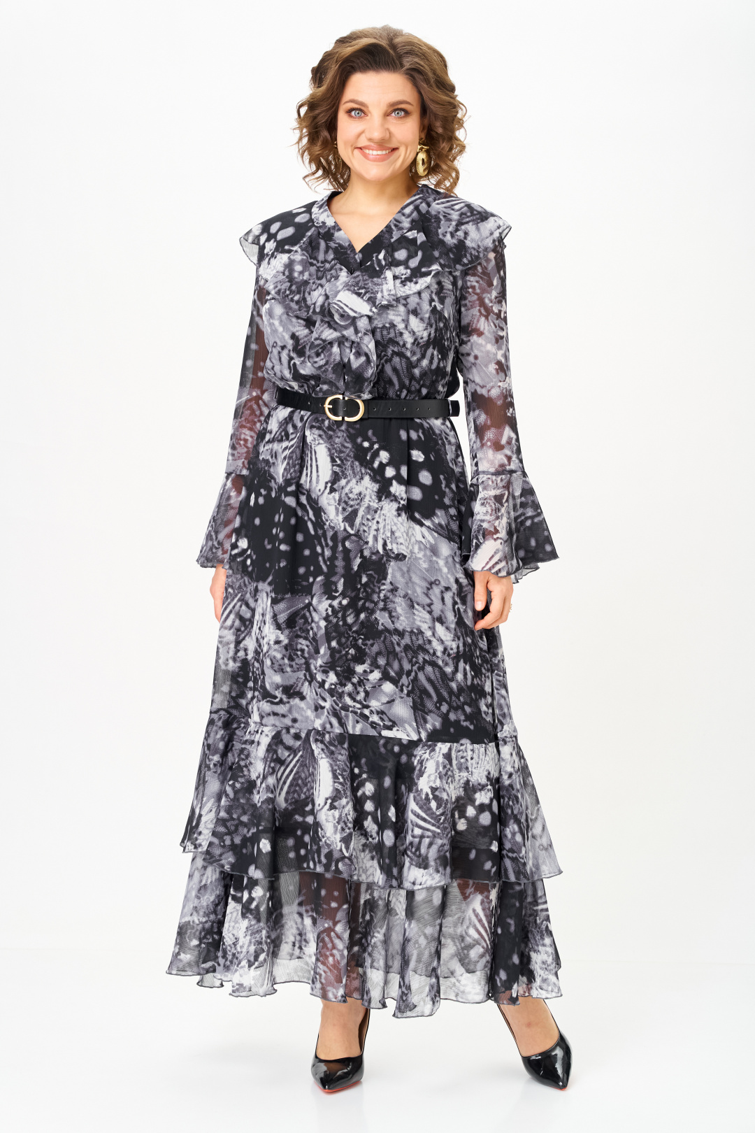 Платье ANASTASIA MAK 1280 серый +черный мультиколор - фото 2