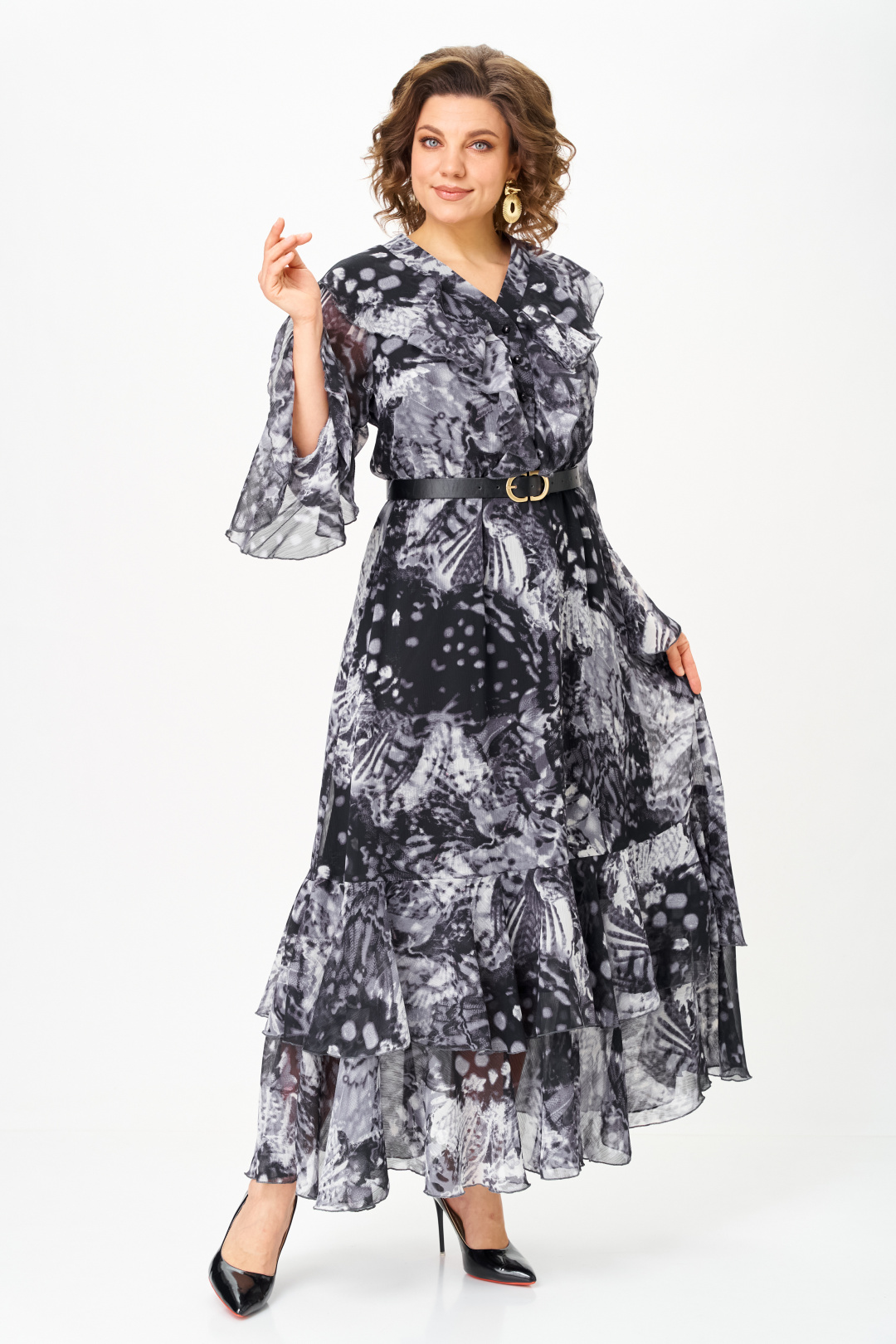 Платье ANASTASIA MAK 1280 серый +черный мультиколор - фото 3