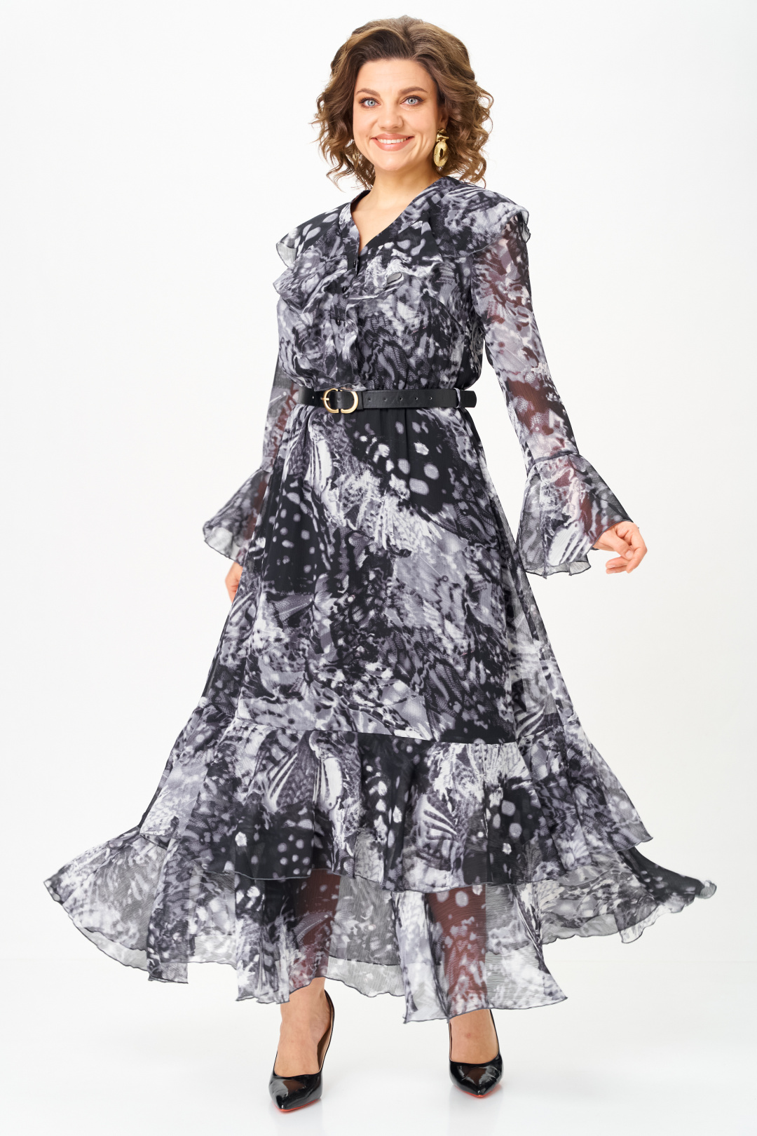 Платье ANASTASIA MAK 1280 серый +черный мультиколор - фото 4