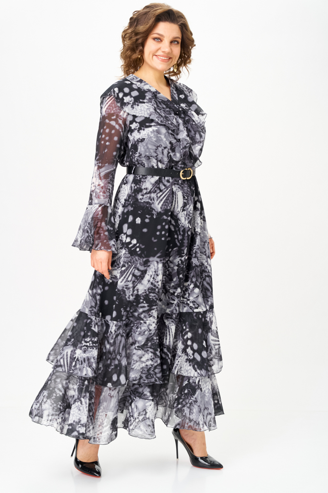 Платье ANASTASIA MAK 1280 серый +черный мультиколор - фото 5