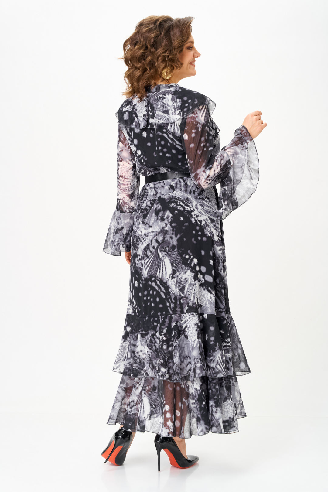 Платье ANASTASIA MAK 1280 серый +черный мультиколор - фото 6