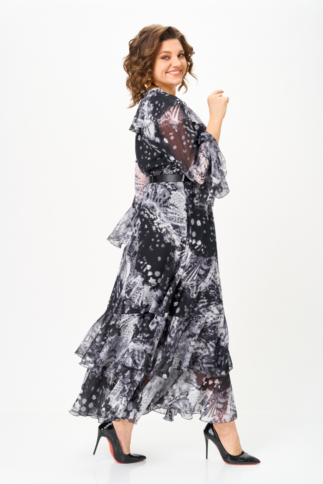 Платье ANASTASIA MAK 1280 серый +черный мультиколор