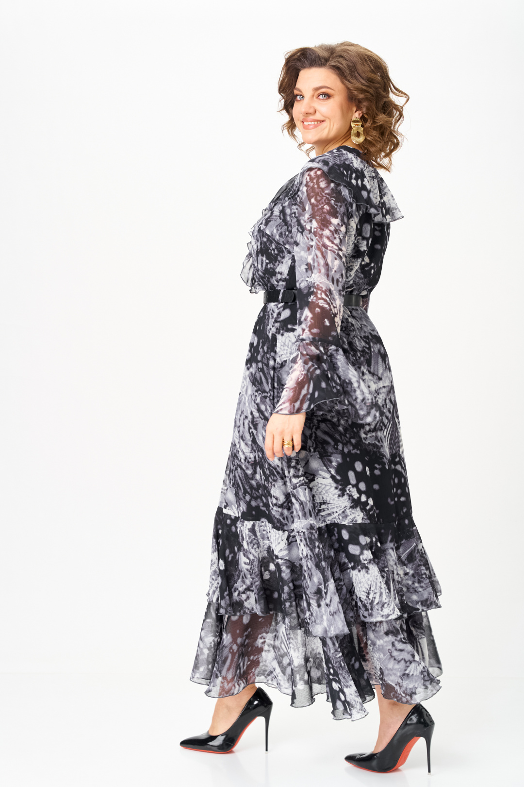 Платье ANASTASIA MAK 1280 серый +черный мультиколор