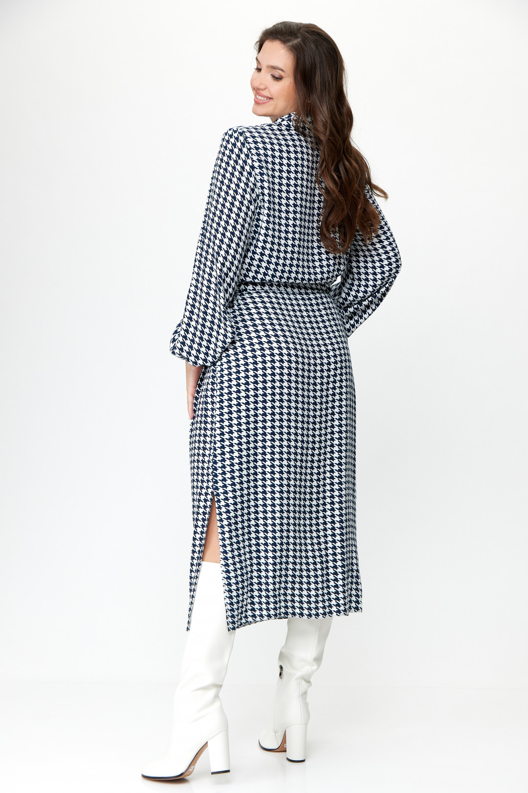 Платье Anastasia 1025 синий (принт гусиная лапка) - фото 5