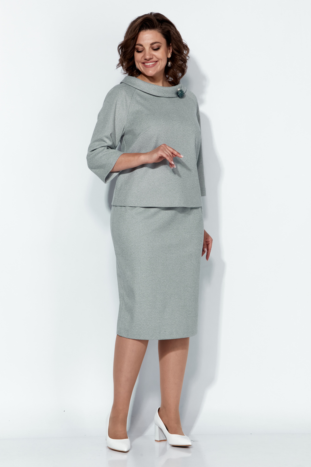 Костюм Anastasia 1163 оливково-серый - фото 4