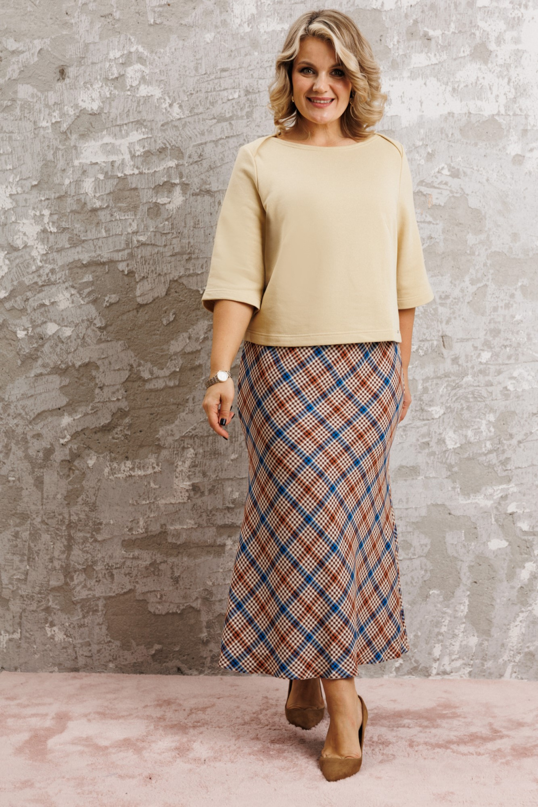 Костюм Anastasia 1174 сливочный+клетка - фото 2