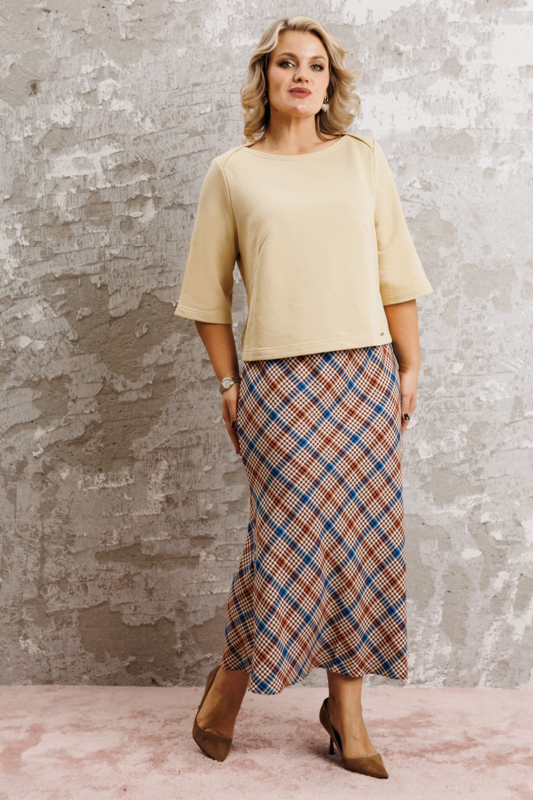 Костюм Anastasia 1174 сливочный+клетка - фото 4