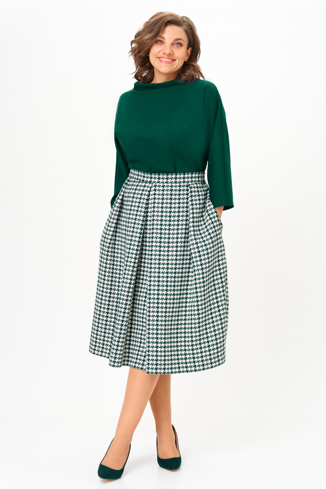 Костюм Anastasia 1304-1 изумрудный + гусиная лапка