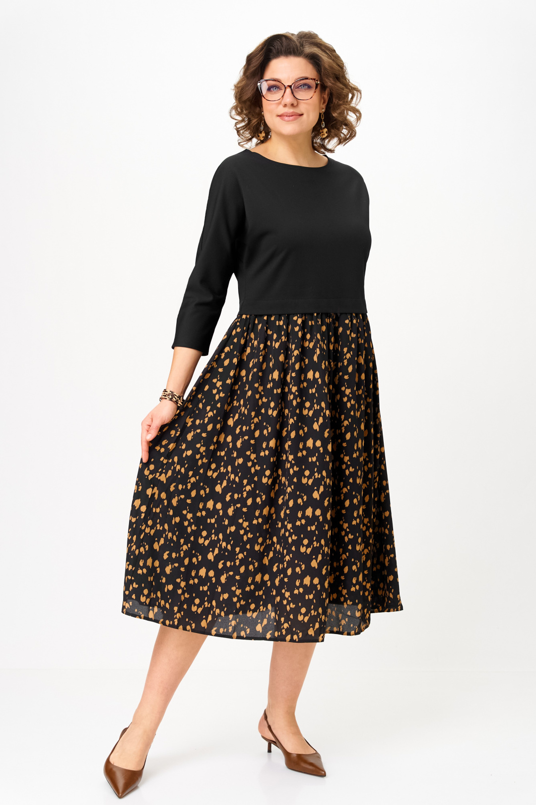 Платье Anastasia 1309-1 черный+принт - фото 1