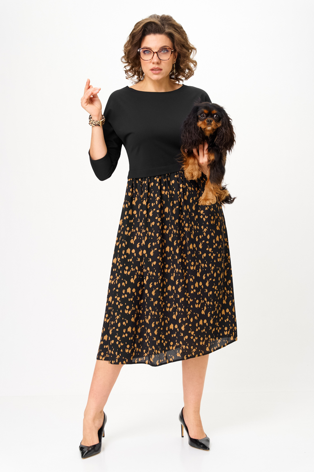 Платье Anastasia 1309-1 черный+принт - фото 2