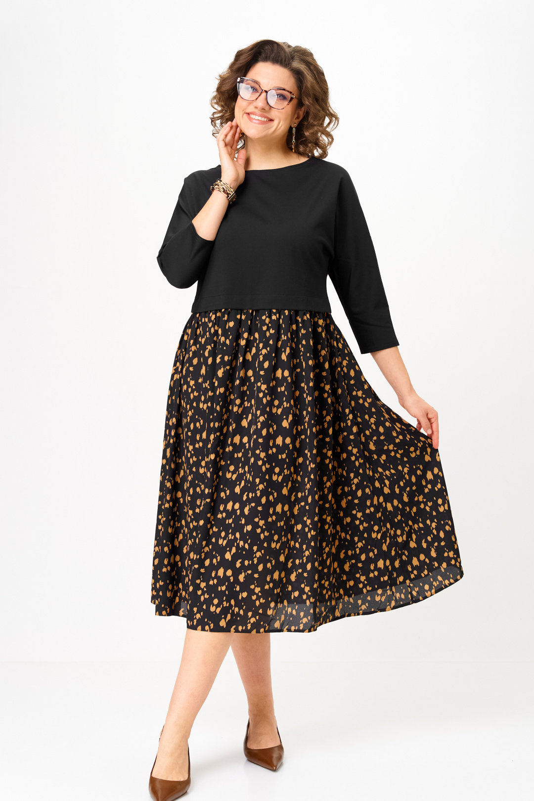 Платье Anastasia 1309-1 черный+принт - фото 3