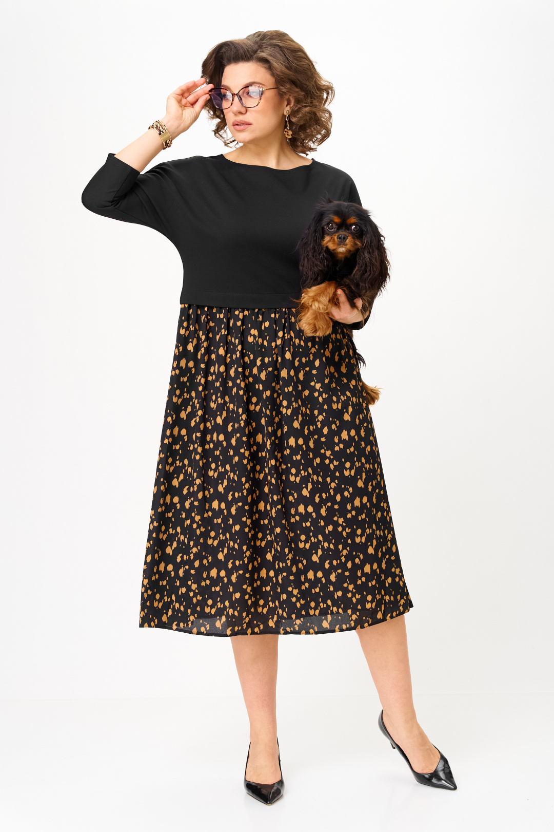 Платье Anastasia 1309-1 черный+принт