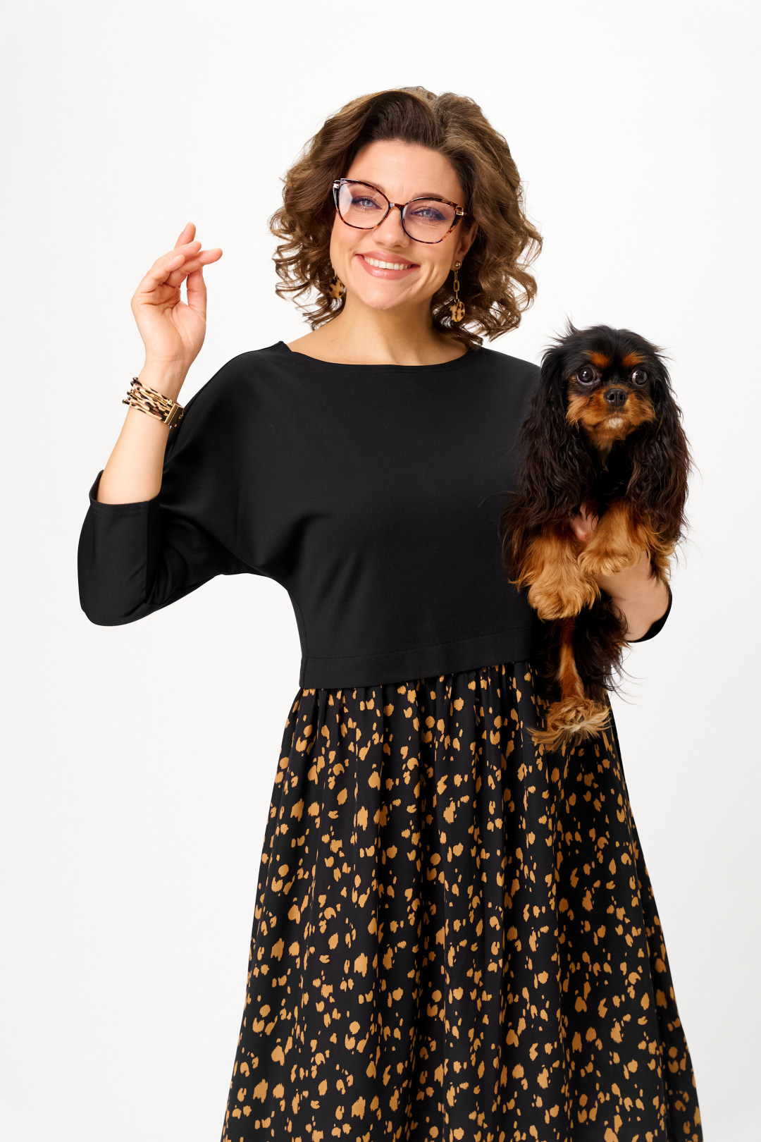 Платье Anastasia 1309-1 черный+принт