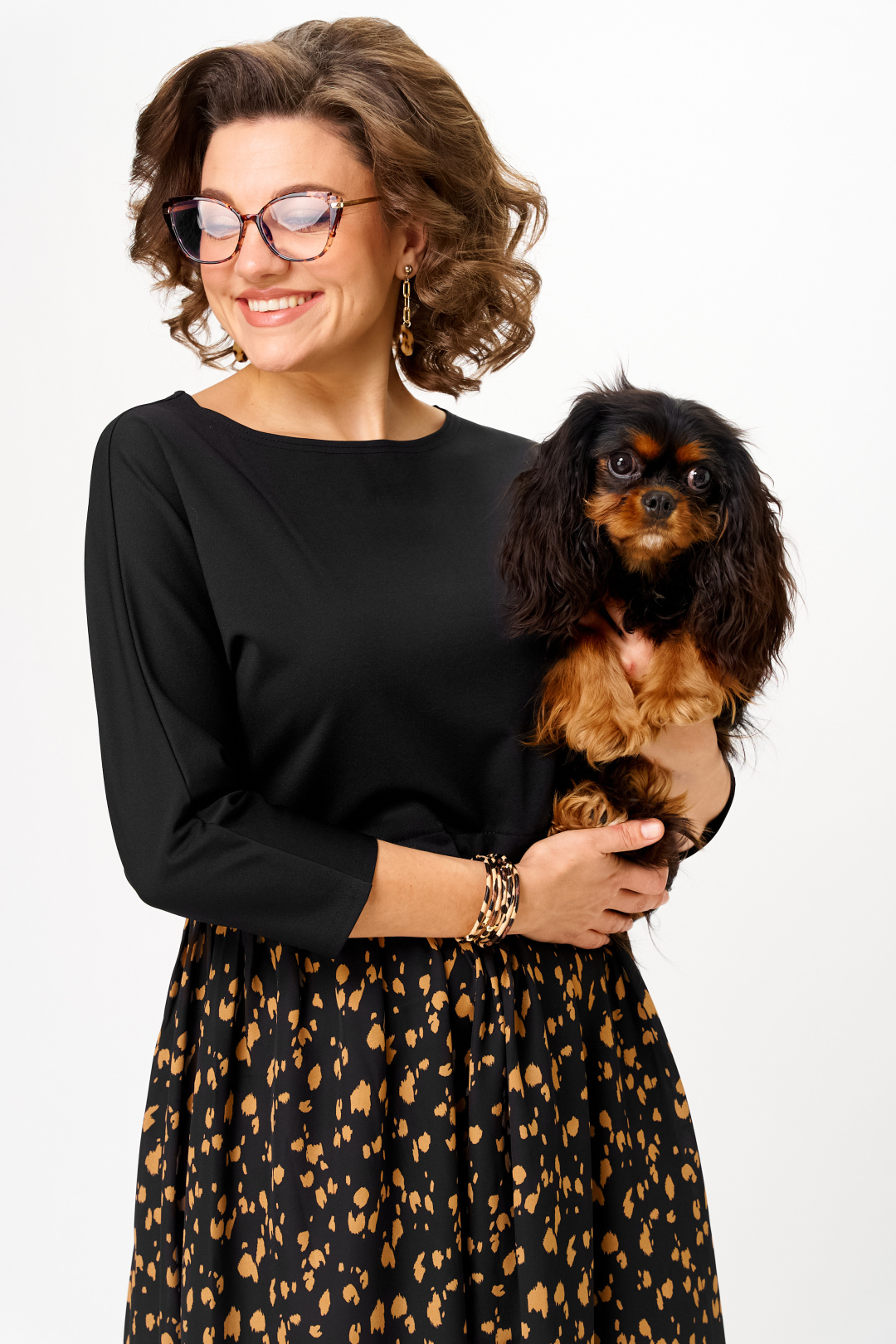 Платье Anastasia 1309-1 черный+принт