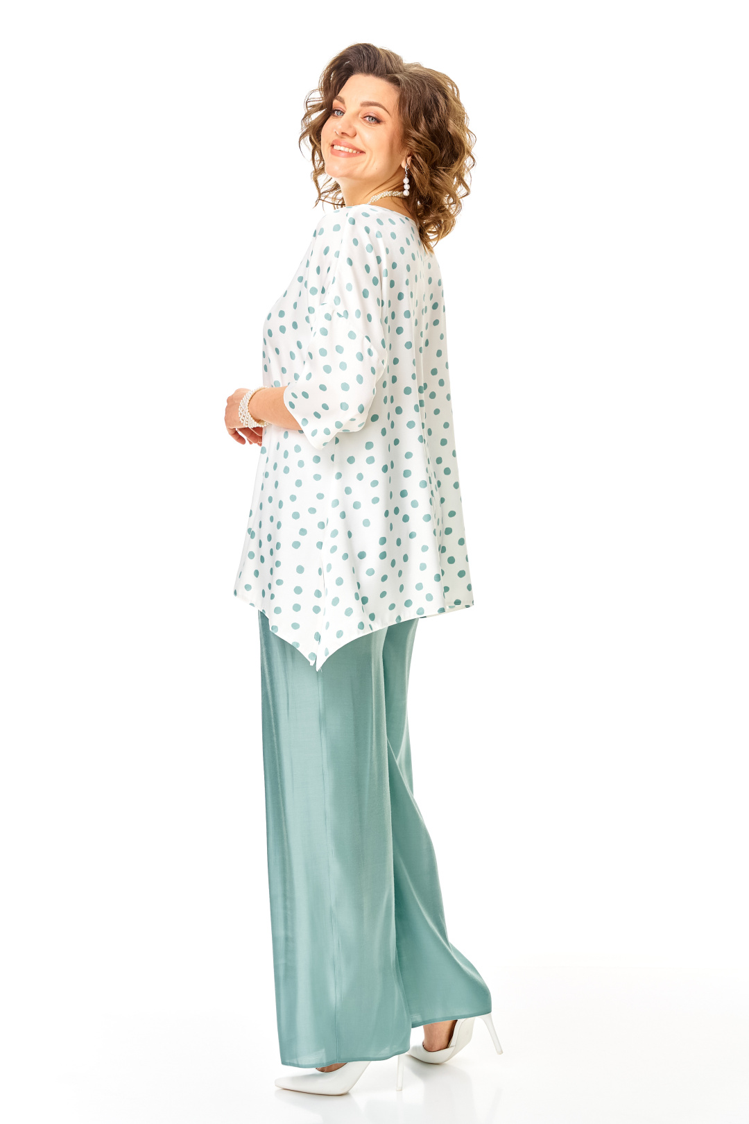 Костюм Anastasia 1341 бирюзовый + горох