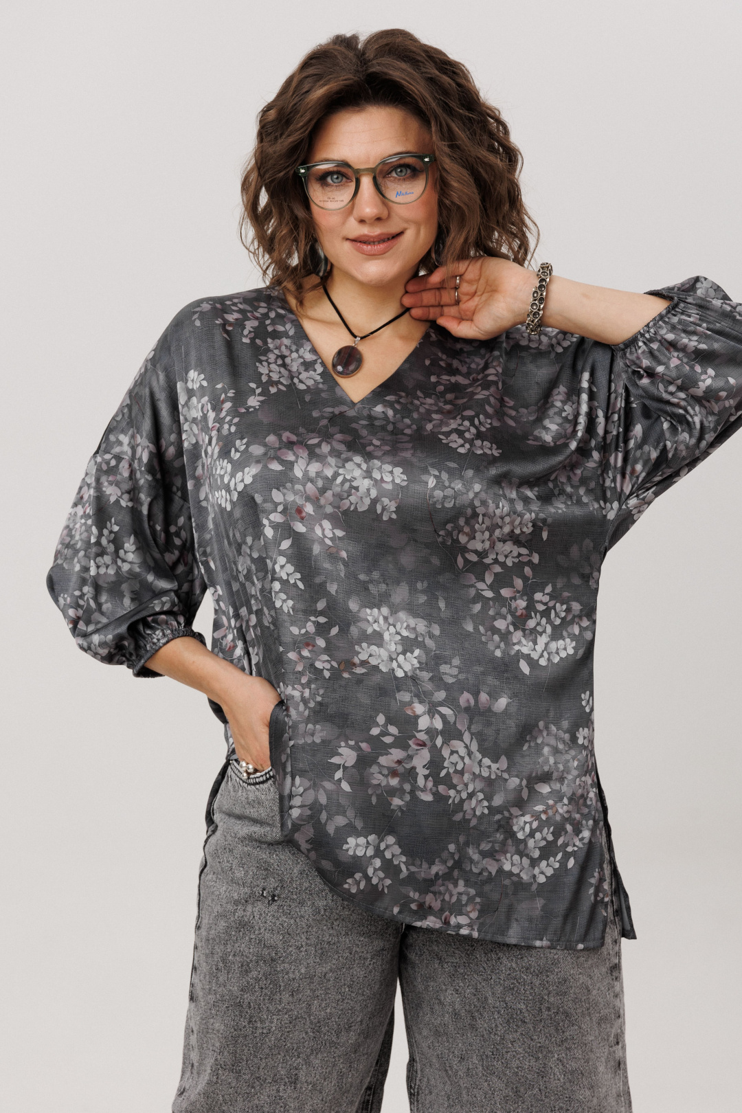 Блузка ANELLI LAUREL 1665-1 графитовый гербарий - фото 1