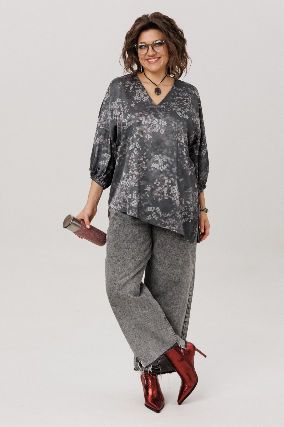 Блузка ANELLI LAUREL 1665-1 графитовый гербарий - фото 2
