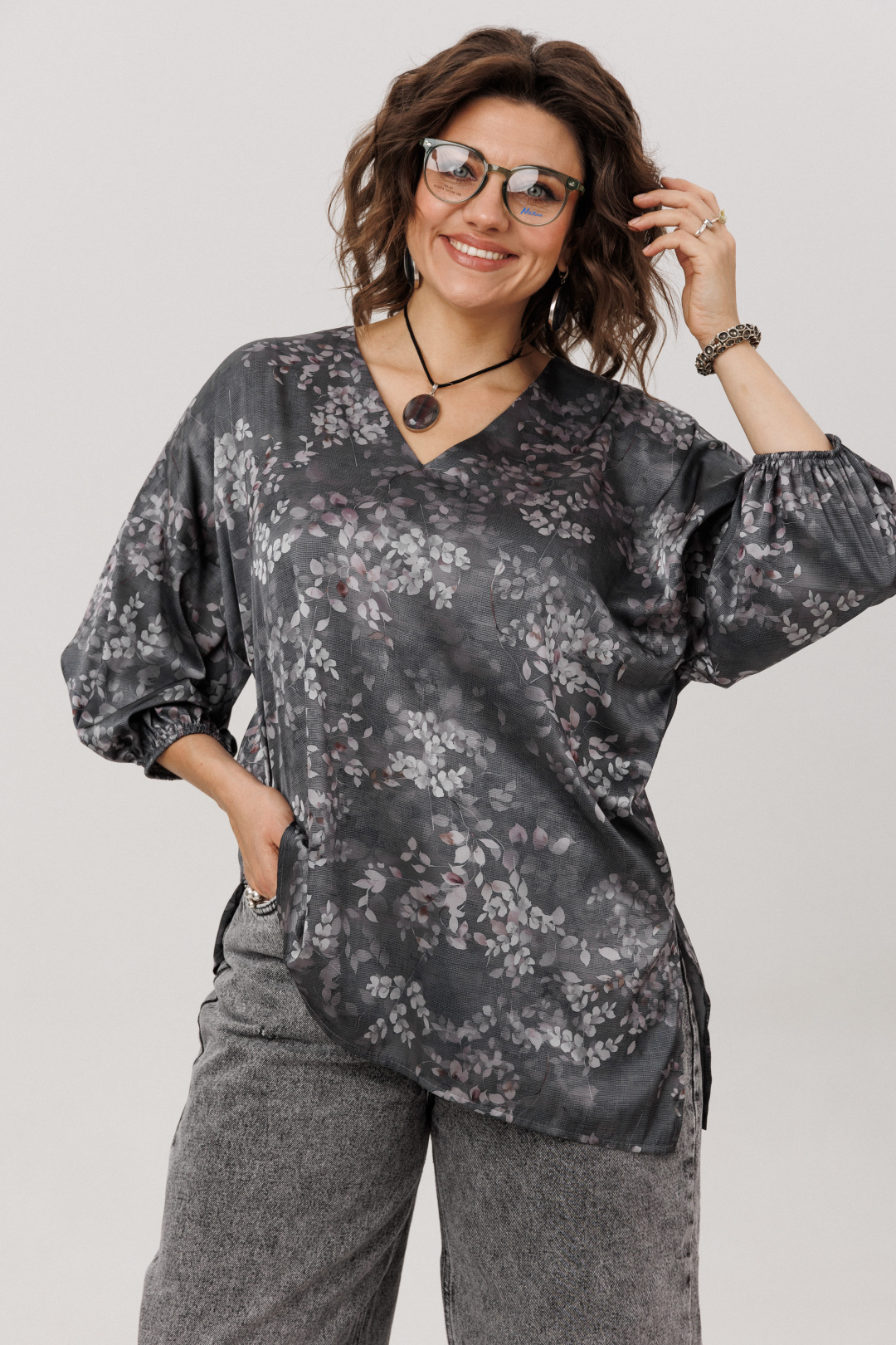 Блузка ANELLI LAUREL 1665-1 графитовый гербарий - фото 6