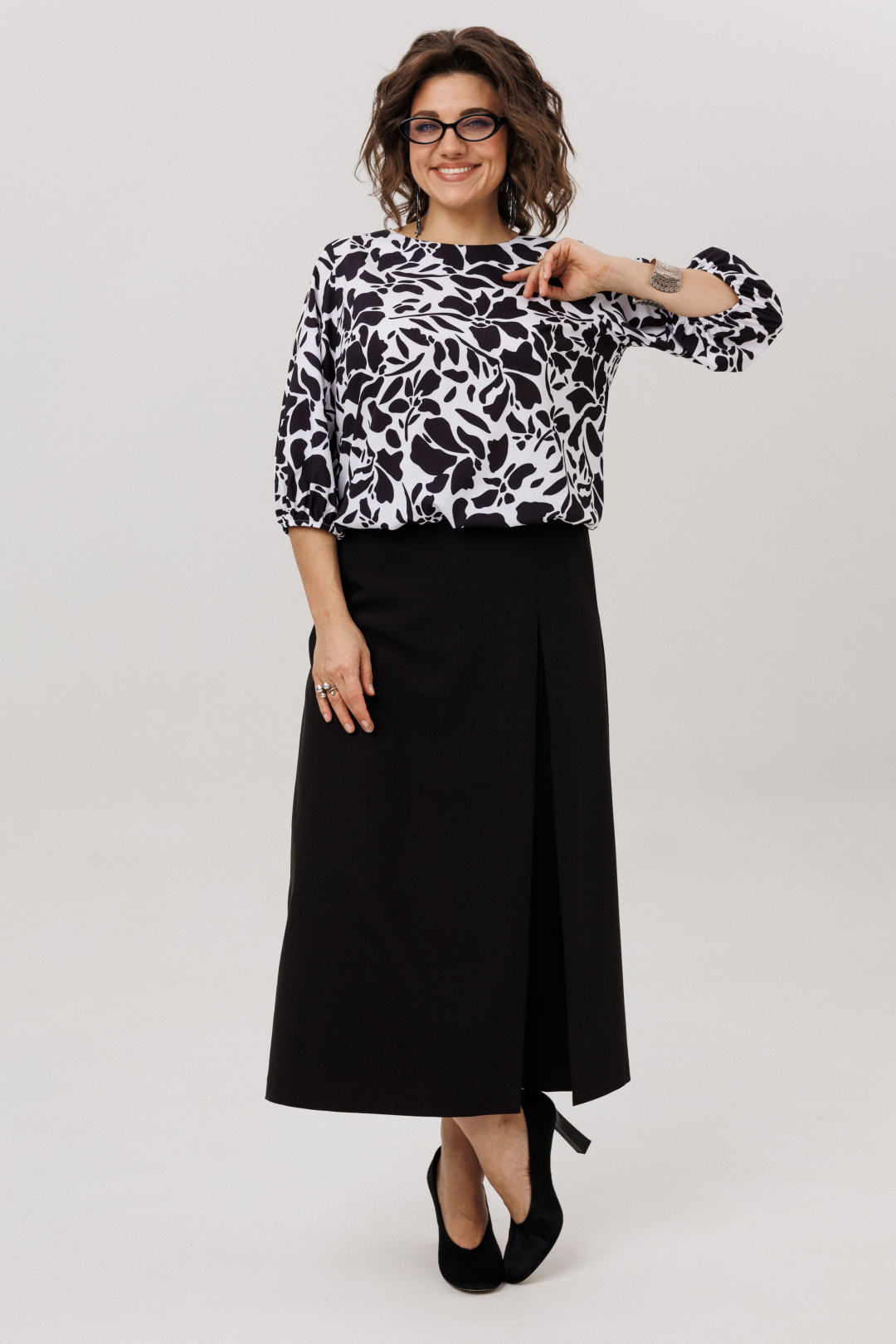 Блузка ANELLI LAUREL 1779 черно-белые цветы - фото 2