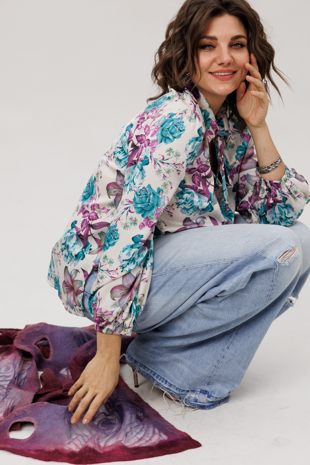 Блузка ANELLI LAUREL 1806 розы лилии пионы