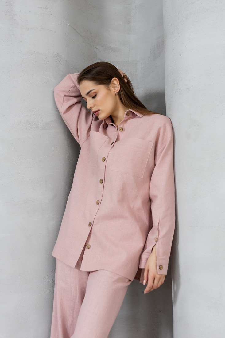 Рубашка ATELERO 1057 розовая пудра - фото 2