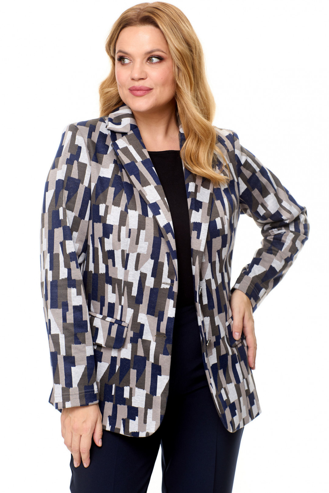 Жакет БелЭльСтиль 203 геометрия синяя - фото 1