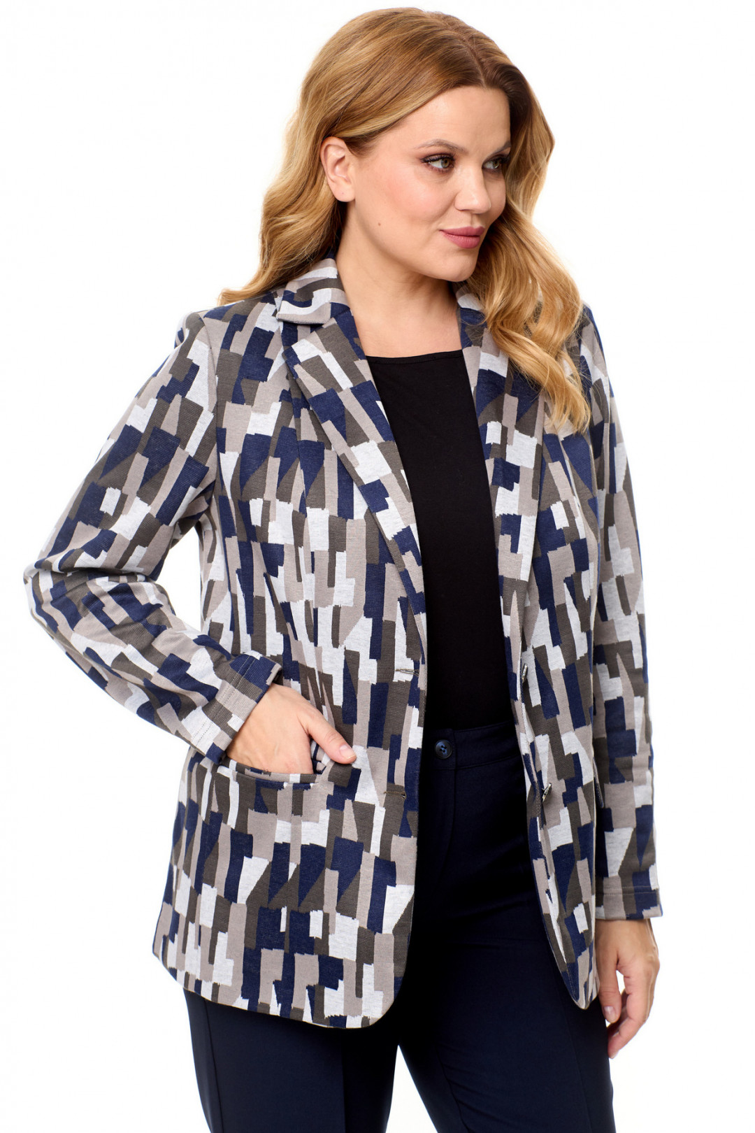 Жакет БелЭльСтиль 203 геометрия синяя - фото 2