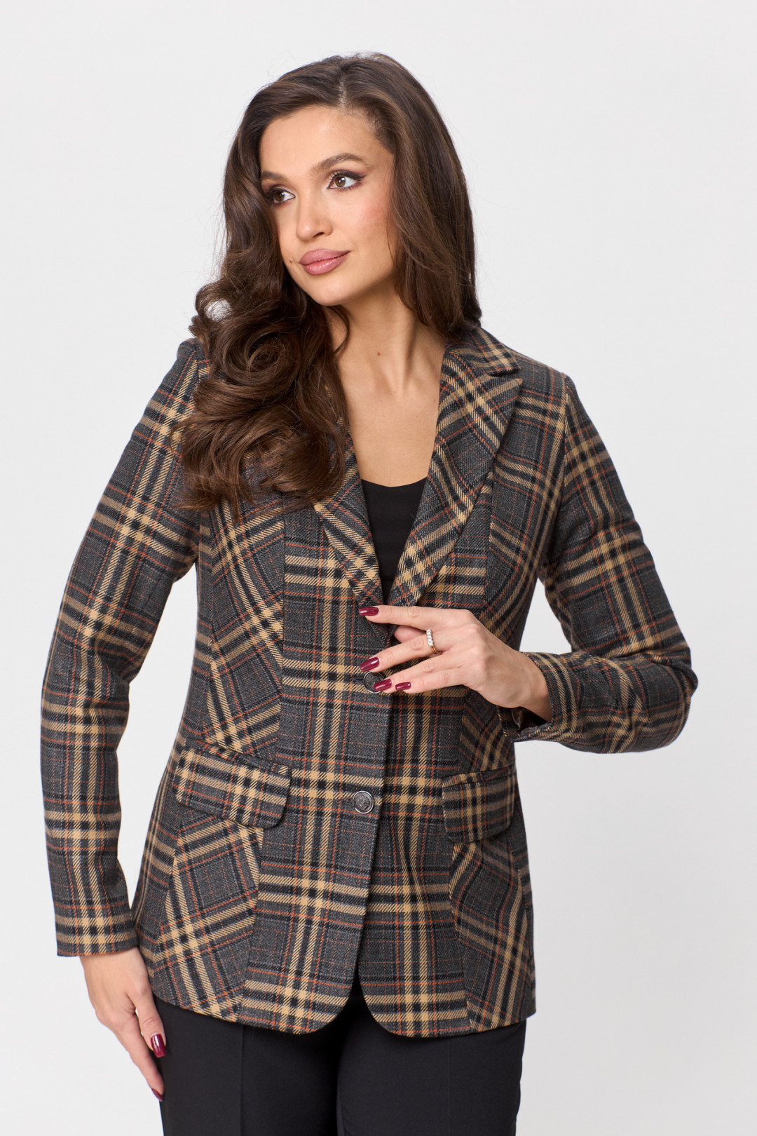 Жакет БелЭльСтиль 203 коричневая клетка - фото 1