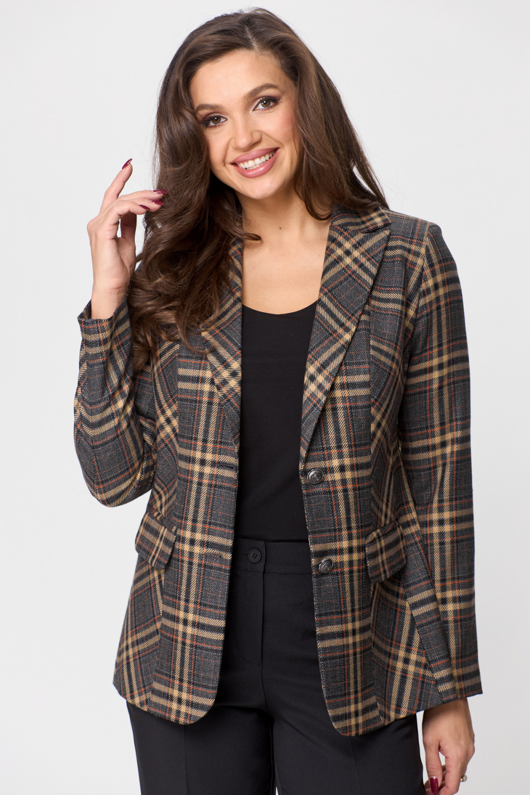 Жакет БелЭльСтиль 203 коричневая клетка - фото 3