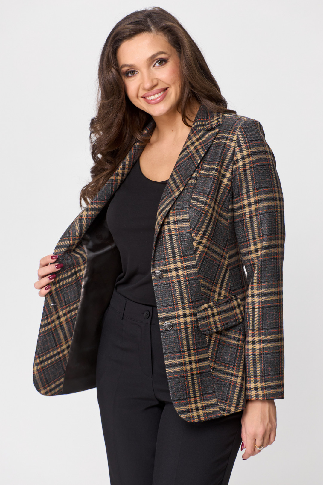 Жакет БелЭльСтиль 203 коричневая клетка - фото 4