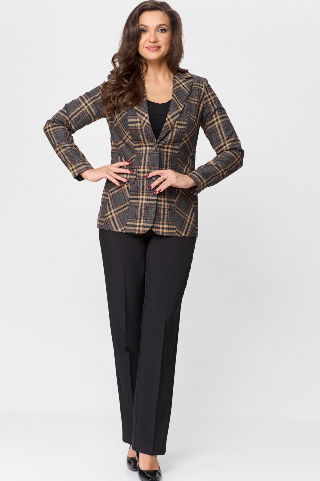 Жакет БелЭльСтиль 203 коричневая клетка - фото 6